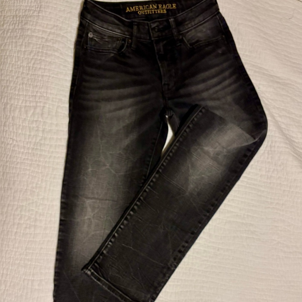 American Eagle Outfitters Men's Black Faded Skinny Jeans